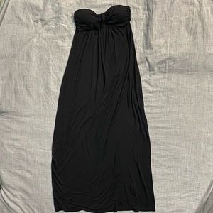 Black maxi strapless long dress, ankle length